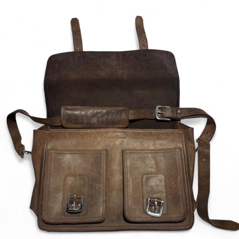 Vagabond Brown Leather Messenger Bag with Dual Front Pockets